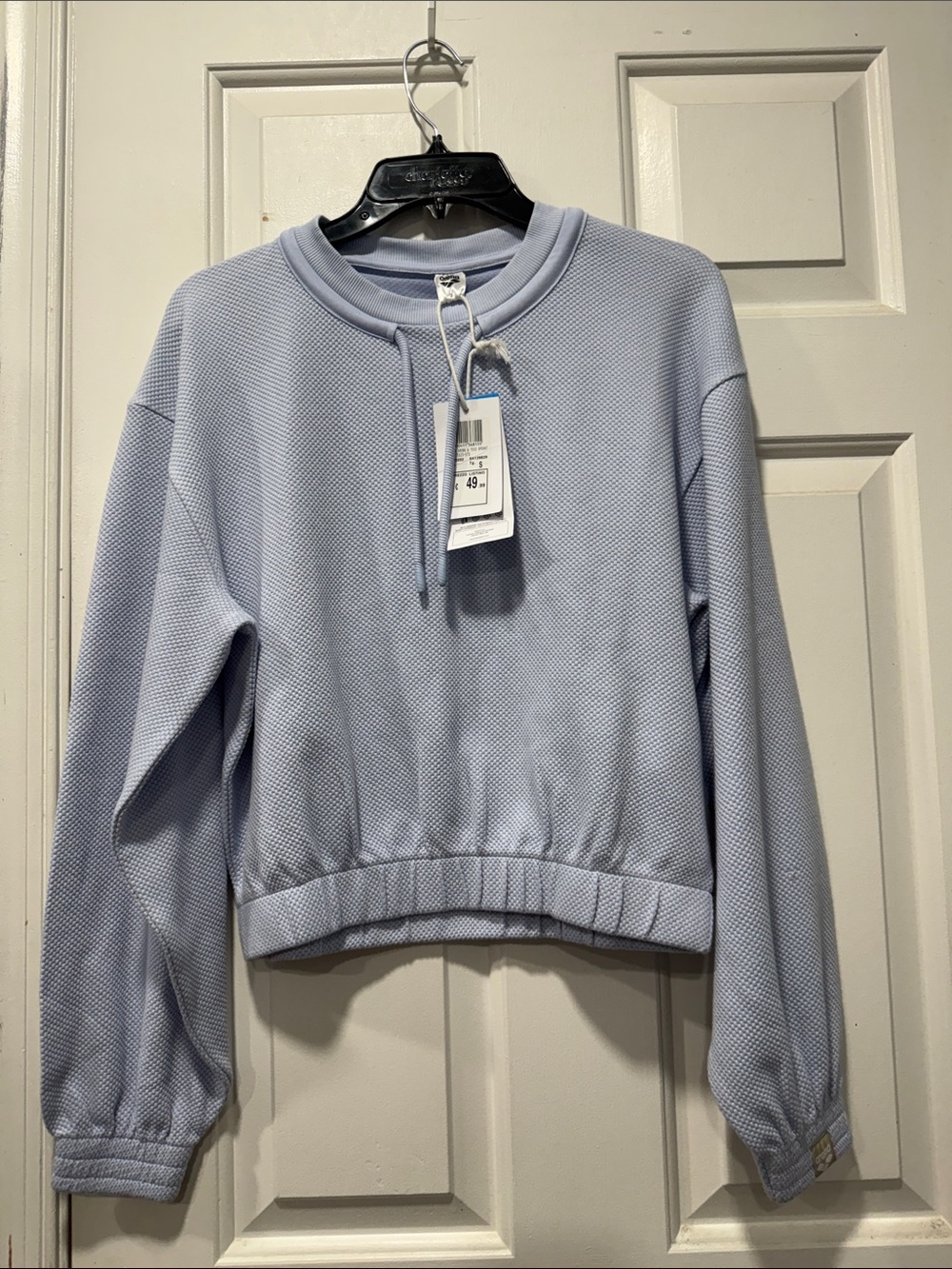 Light Blue Textured Crewneck Pullover Hoodie